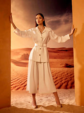 Loose belted shirt with wide leg trouser